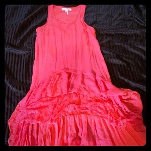 Multi layered flouncy orang/pink high low dress